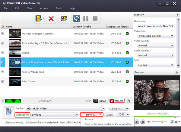 Start the HD Video conversion