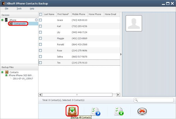 Xilisoft iPhone Contacts Backup